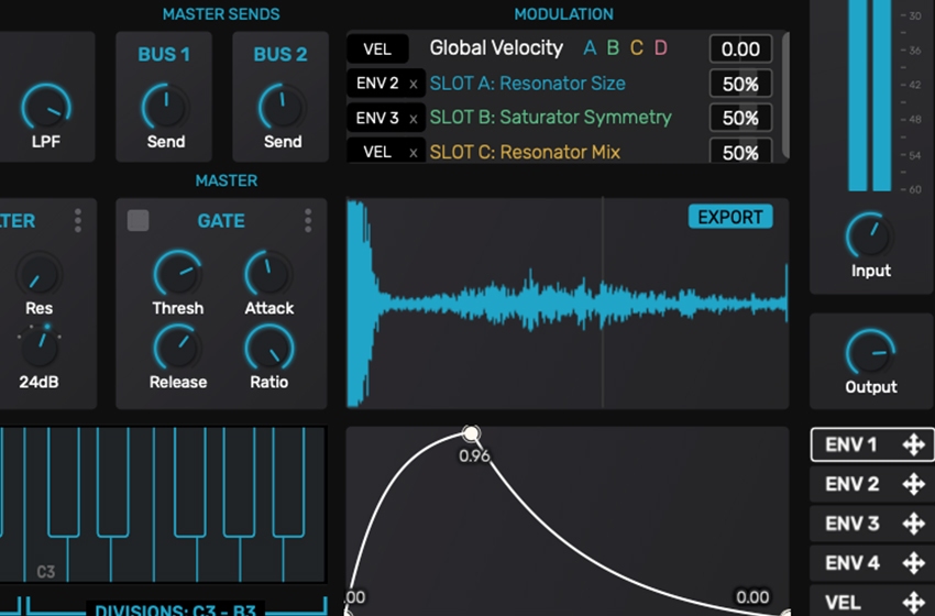 DC Snares has four envelopes and a velocity curve